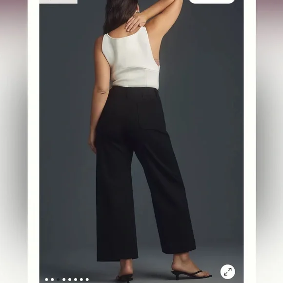 Anthropologie Maeve Colette Ponte Crop Wide-Leg Black Pants - Picture 3 of 6
